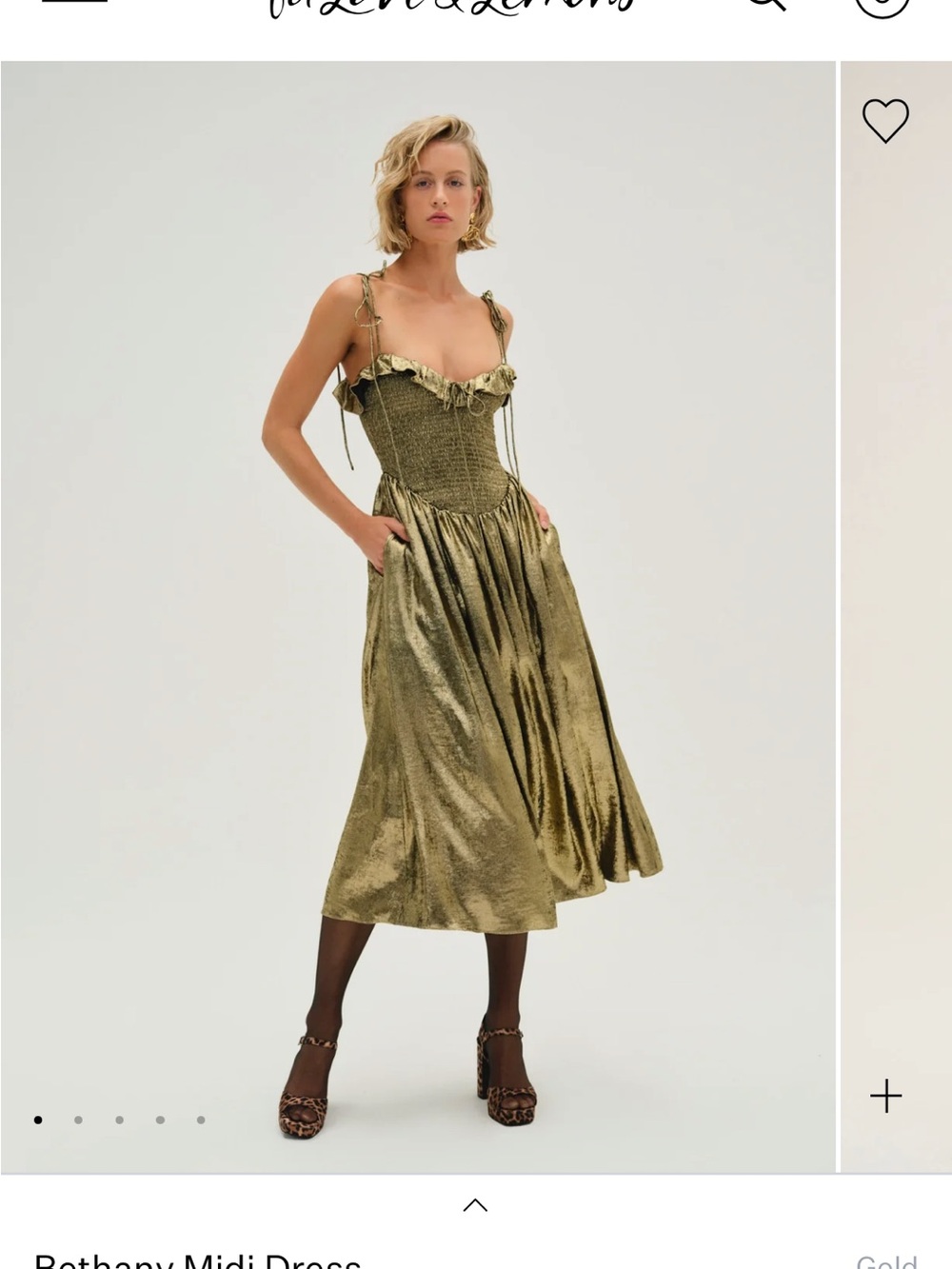For Love & Lemons Gold Metallic Bethany Midi Dress